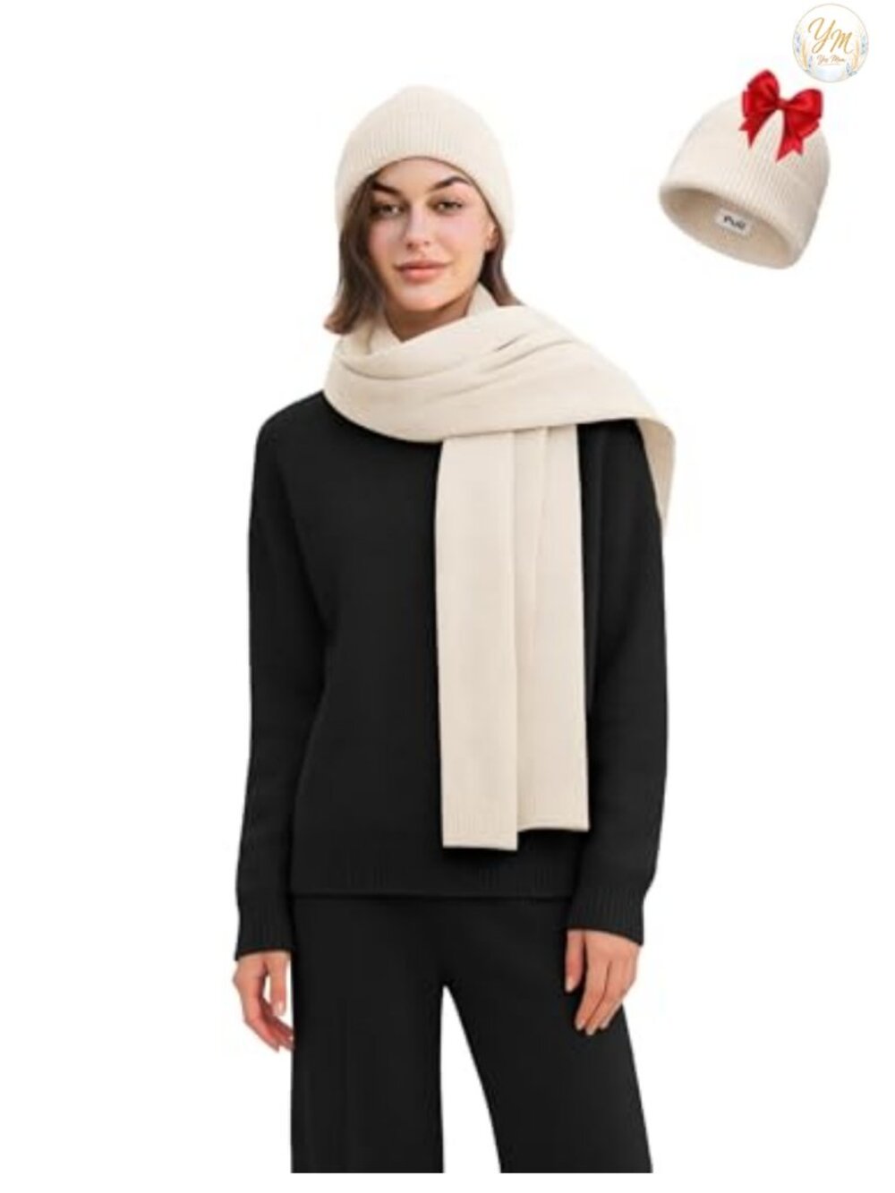 Pashmina Shawl Wrap Oversized Winter Scarf with Beanie Set Formal Evening